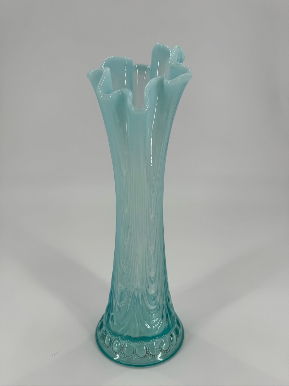Antique Northwood Jewels and Drapery Blue Opalescent Swung Vase